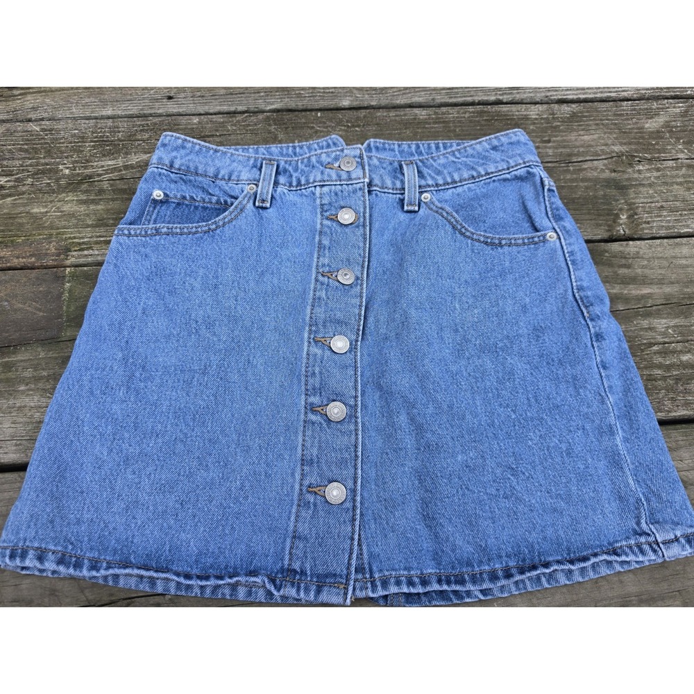 Levi's Women's Denim Skirt 29 Button Front Blue Jean A-Line Mini Red Tab